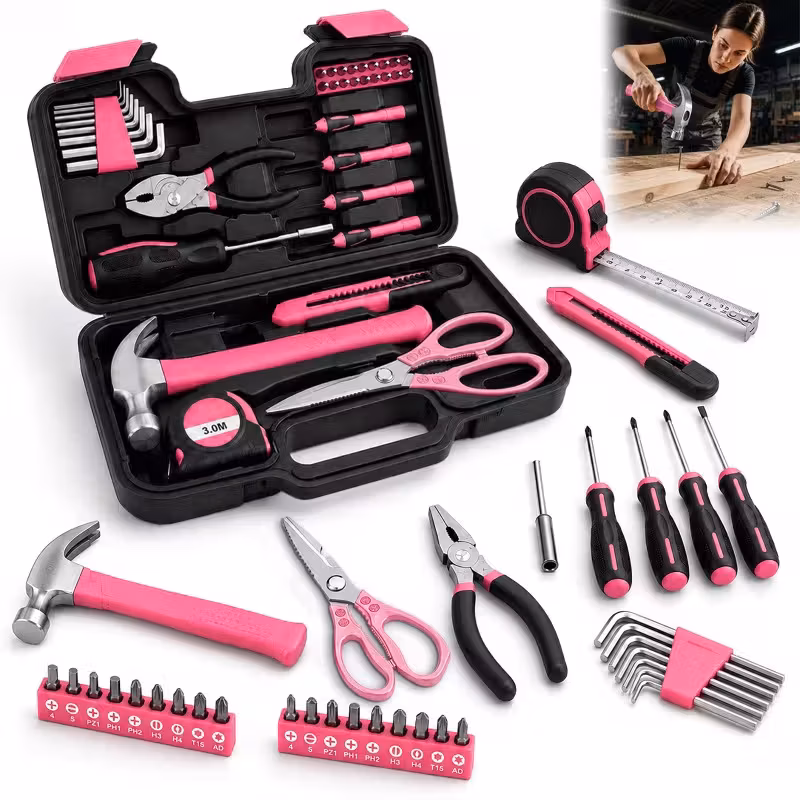 Cshidworld blue 39-piece household hand tool kit arranged inside a portable storage case